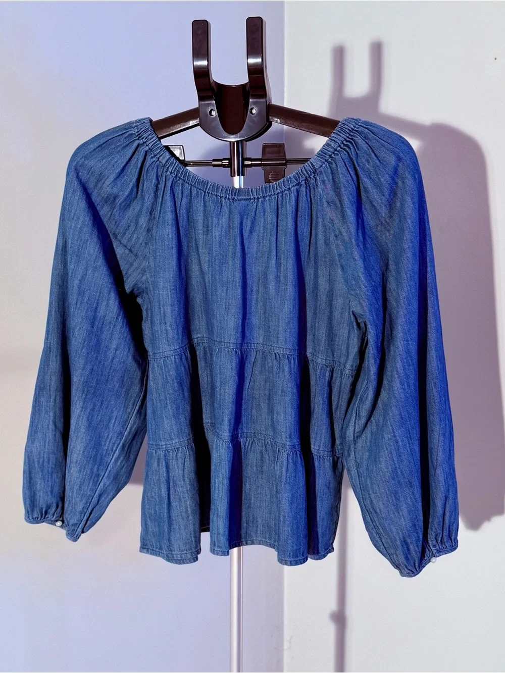 Old Navy Blue Tiered Denim Peasant Blouse